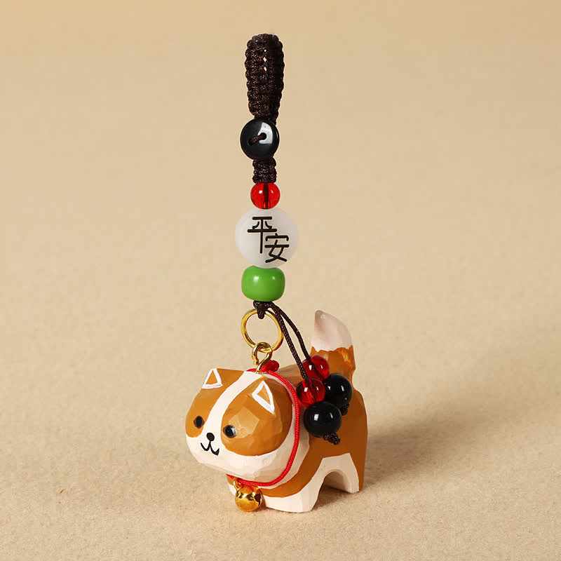 Buddha Stones Porte-clés en bois sculpté représentant un chien Om Mani Padme Hum et la paix - Akita Inu paisible - image 11