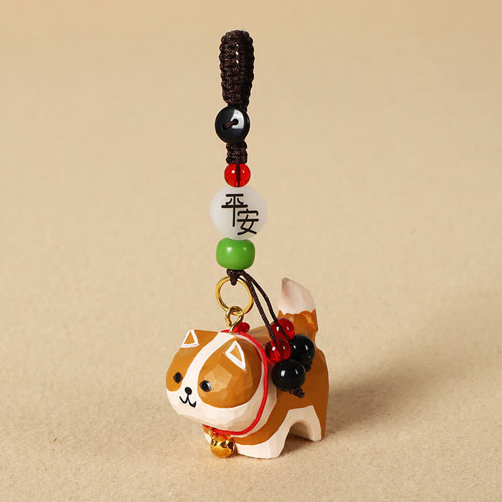 Buddha Stones Porte-clés en bois sculpté représentant un chien Om Mani Padme Hum et la paix - Akita Inu paisible - image 11