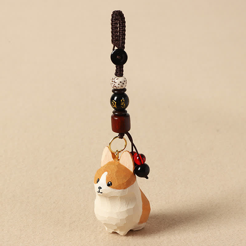 Buddha Stones Porte-clés en bois sculpté Corgi Om Mani Padme Hum Paix - Om Mani Padme Hum Corgi - image 3