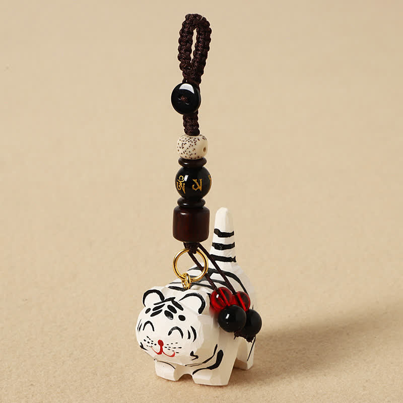 Buddha Stones Porte-clés en bois sculpté représentant un tigre Om Mani Padme Hum - Om Mani Padme Hum Tigre Blanc - image 8