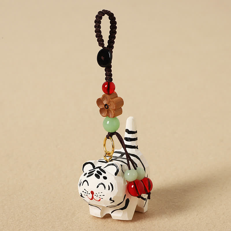 Buddha Stones Porte-clés en bois sculpté représentant un tigre Om Mani Padme Hum - Tigre blanc - image 4