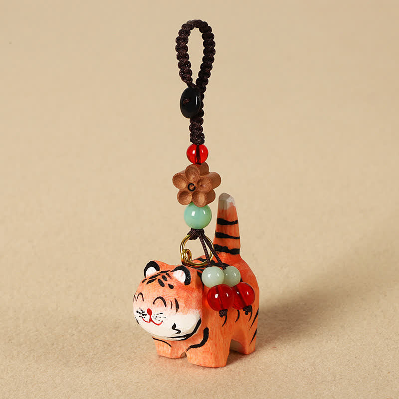 Buddha Stones Porte-clés en bois sculpté représentant un tigre Om Mani Padme Hum - Tigre - image 0