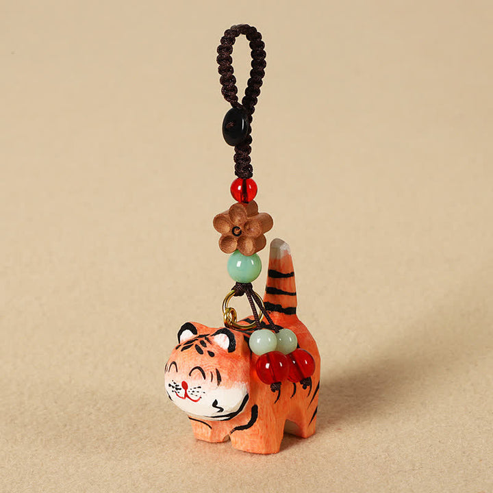 Buddha Stones Porte-clés en bois sculpté représentant un tigre Om Mani Padme Hum - Tigre - image 0