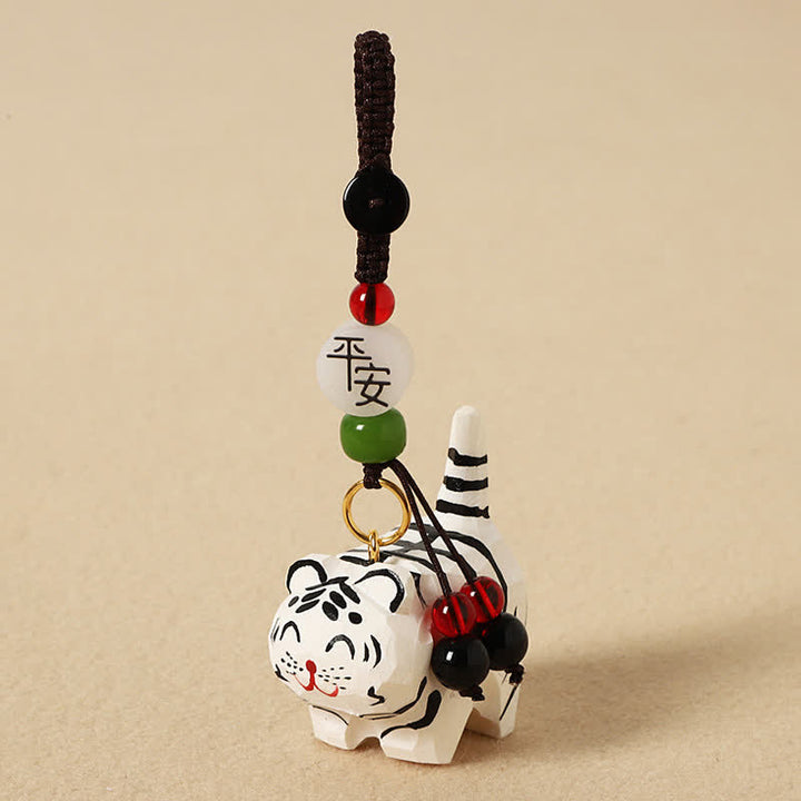 Buddha Stones Porte-clés en bois sculpté représentant un tigre Om Mani Padme Hum - Tigre blanc sûr - image 7