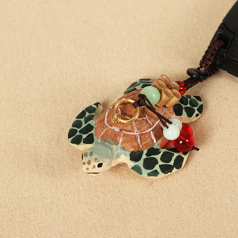 Buddha Stones Porte-clés tortue en bois sculpté Om Mani Padme Hum Focus - image 2
