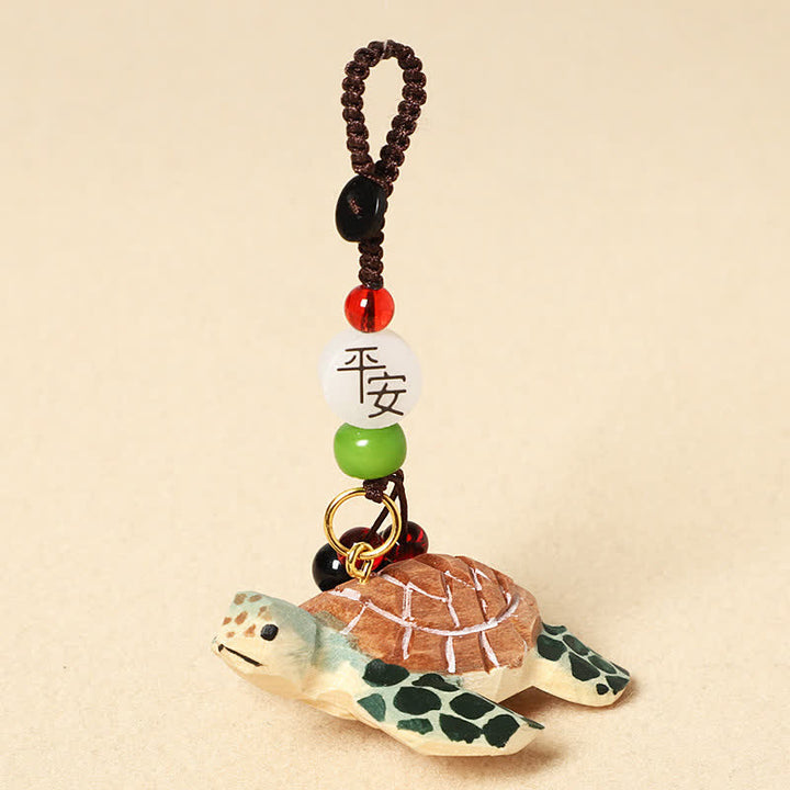 Buddha Stones Porte-clés tortue en bois sculpté Om Mani Padme Hum Focus - Tortue inoffensive - image 0