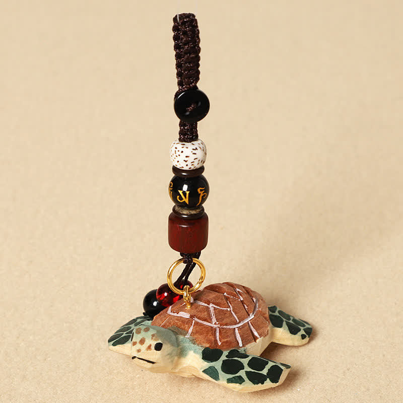Buddha Stones Porte-clés tortue en bois sculpté Om Mani Padme Hum Focus - Om Mani Padme Hum Tortue - image 3