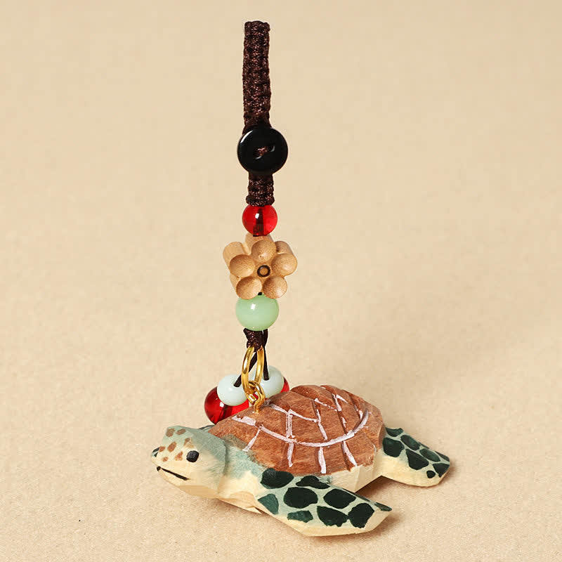 Buddha Stones Porte-clés tortue en bois sculpté Om Mani Padme Hum Focus - Tortue - image 1
