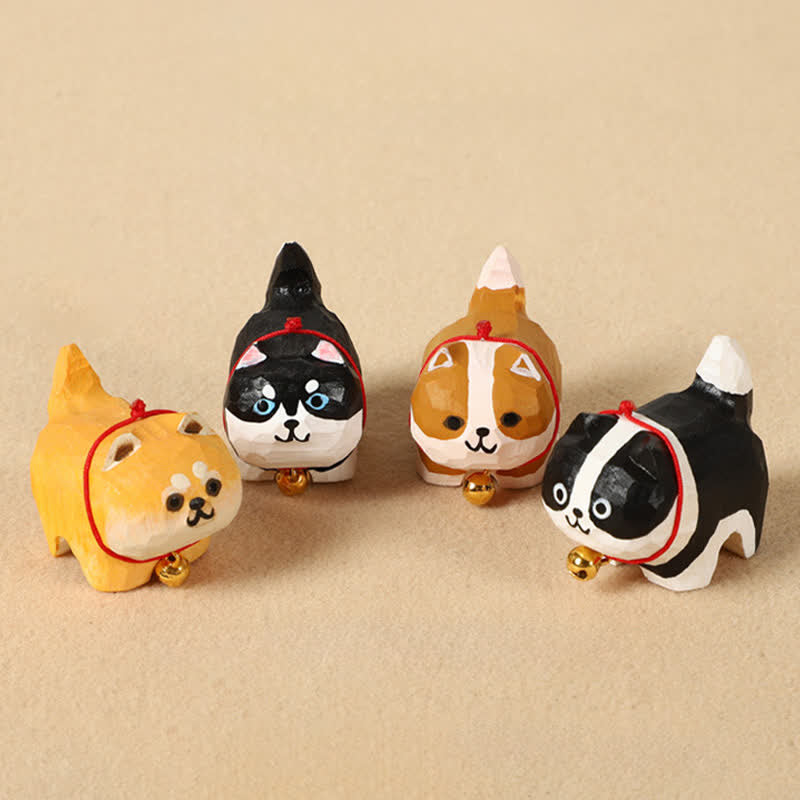 Buddha Stones Porte-clés chien mignon en bois naturel sculpté à la main, décoration animalière mignonne - image 0