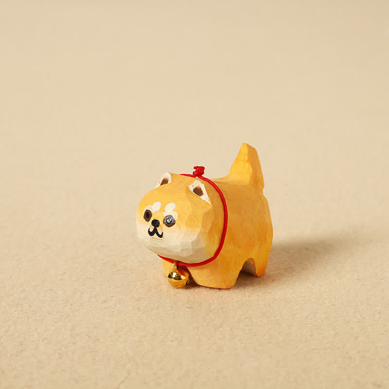Buddha Stones Porte-clés chien mignon en bois naturel sculpté à la main, décoration animalière mignonne - Shiba Inu - image 1