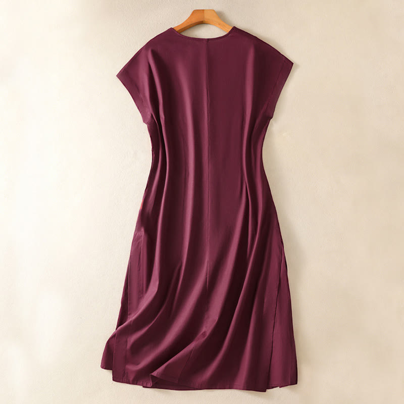 Buddha Stones Robe d'été élégante, minimaliste et unie sans manches pour femme, avec poche - image 4