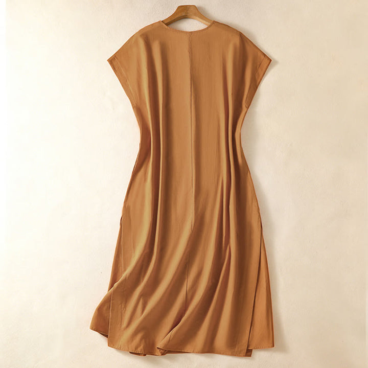 Buddha Stones Robe d'été élégante, minimaliste et unie sans manches pour femme, avec poche - image 11