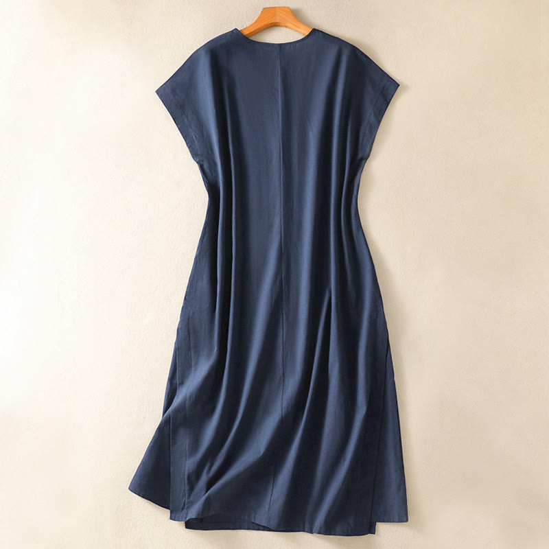 Buddha Stones Robe d'été élégante, minimaliste et unie sans manches pour femme, avec poche - image 1