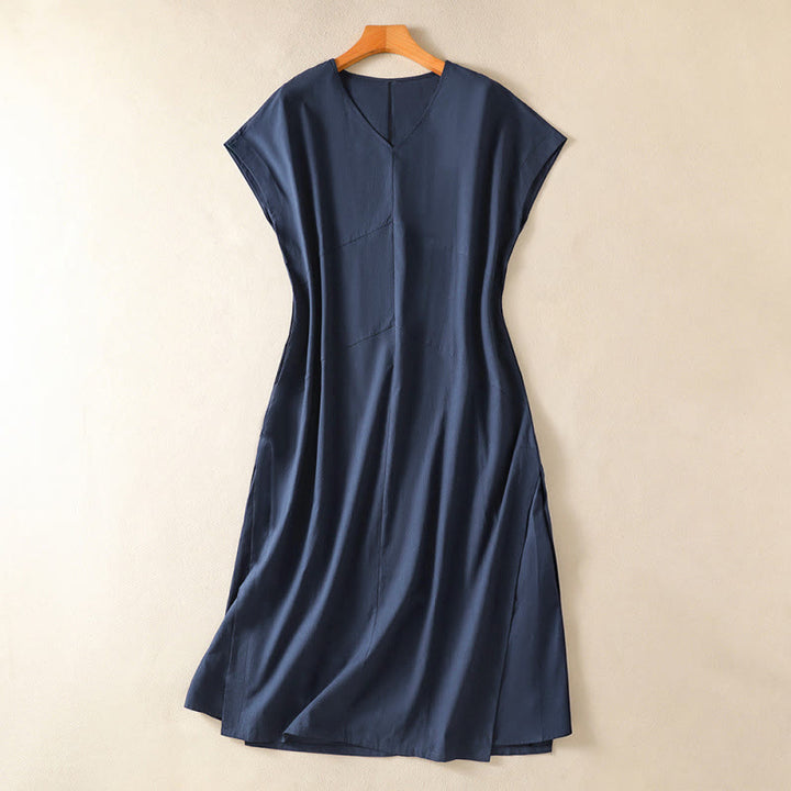 Buddha Stones Robe d'été élégante, minimaliste et unie sans manches pour femme, avec poche - Marine - US14, UK/AU18, EU46 (2XL) - image 0