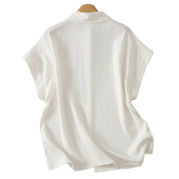 Buddha Stones Chemises à manches courtes boutonnées unies pour femmes, style minimaliste décontracté d'été - image 5