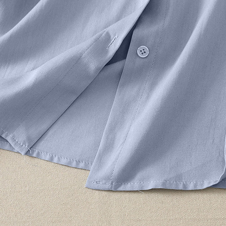 Buddha Stones Chemises à manches courtes boutonnées unies pour femmes, style minimaliste décontracté d'été - image 3