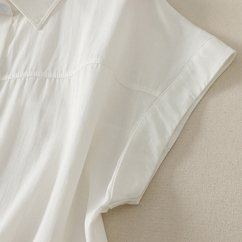 Buddha Stones Chemises à manches courtes boutonnées unies pour femmes, style minimaliste décontracté d'été - image 8