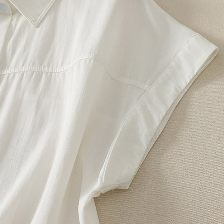 Buddha Stones Chemises à manches courtes boutonnées unies pour femmes, style minimaliste décontracté d'été - image 8