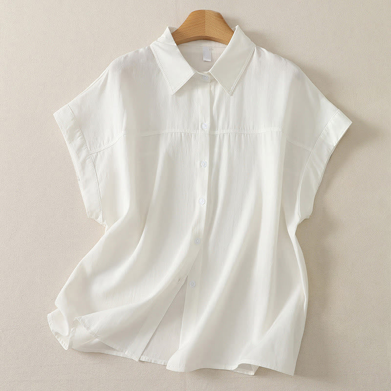 Buddha Stones Chemises à manches courtes boutonnées unies pour femmes, style minimaliste décontracté d'été - Blanc - US8-10, UK/AU12-14, EU40-42 (2XL) - image 4
