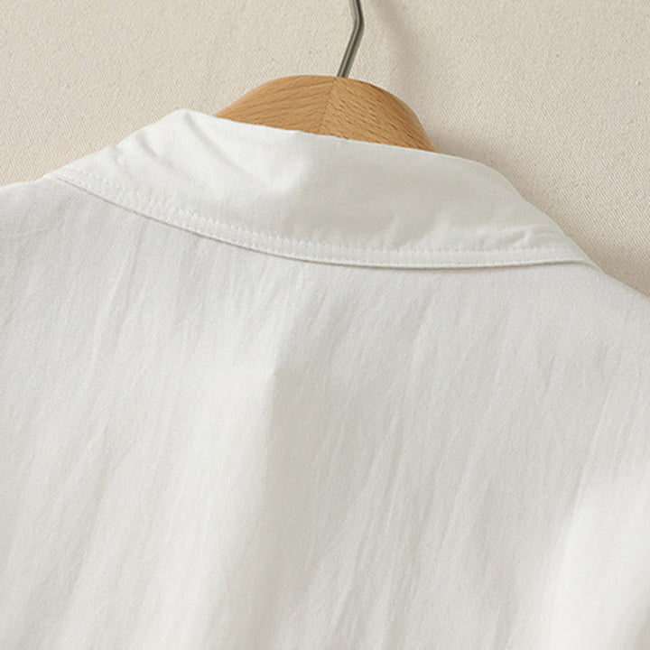 Buddha Stones Chemises à manches courtes boutonnées unies pour femmes, style minimaliste décontracté d'été - image 7