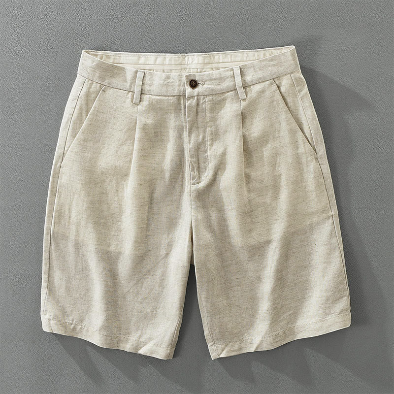 Buddha Stones Short d'été minimaliste à jambes larges, coupe ample, fermeture éclair et poche pour homme - Beige - US/UK/AU42，EU52 (3XL) - image 0