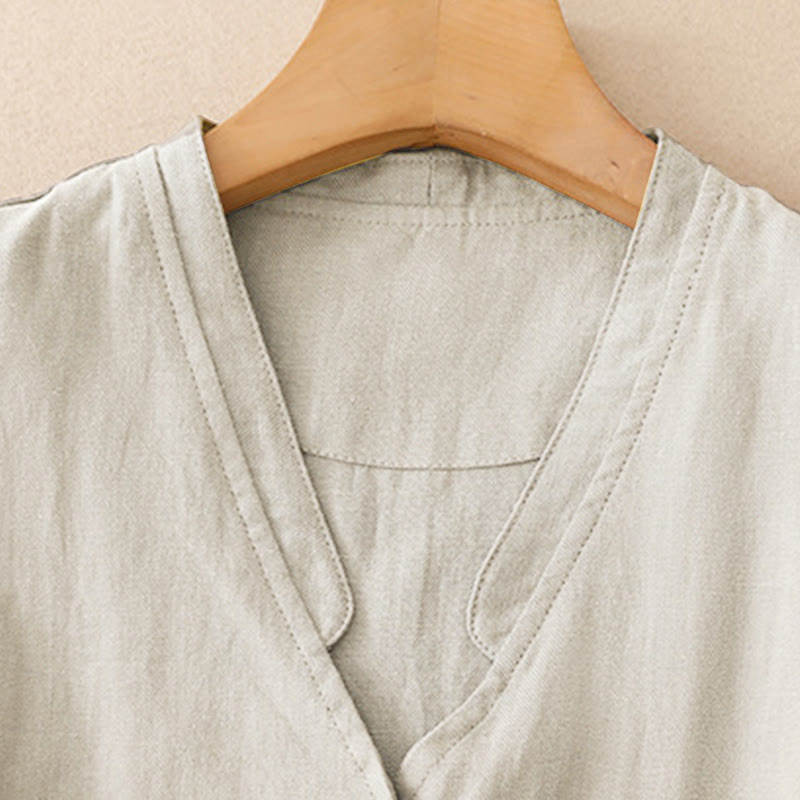 Buddha Stones Débardeur uni à col en V, style minimaliste et décontracté, pour femme. Chemise sans manches. - image 3