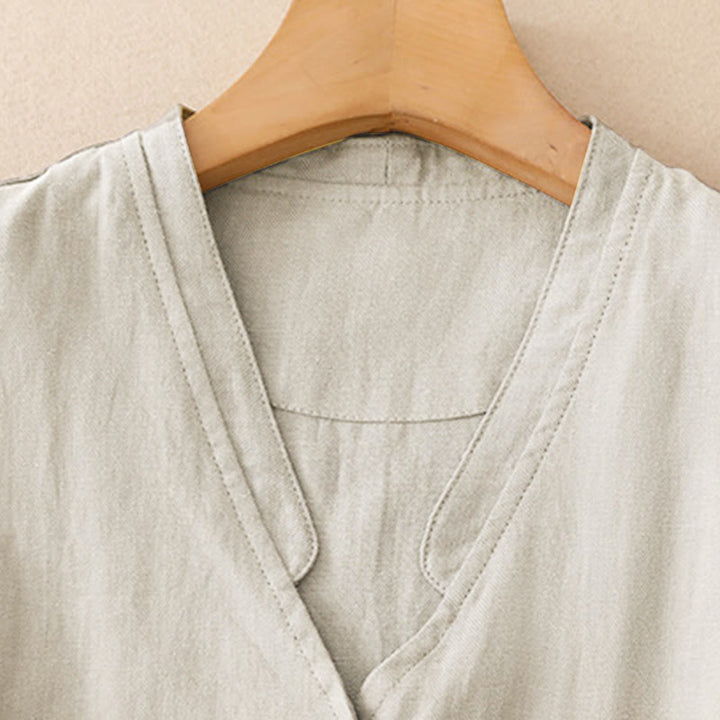 Buddha Stones Débardeur uni à col en V, style minimaliste et décontracté, pour femme. Chemise sans manches. - image 3