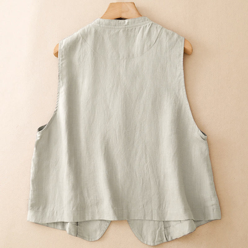 Buddha Stones Débardeur uni à col en V, style minimaliste et décontracté, pour femme. Chemise sans manches. - image 2