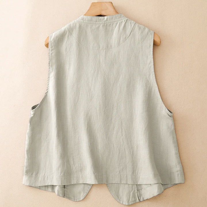Buddha Stones Débardeur uni à col en V, style minimaliste et décontracté, pour femme. Chemise sans manches. - image 2