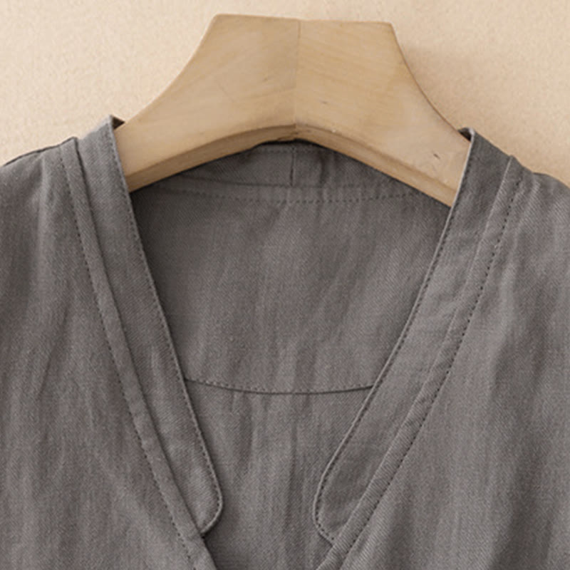 Buddha Stones Débardeur uni à col en V, style minimaliste et décontracté, pour femme. Chemise sans manches. - image 12