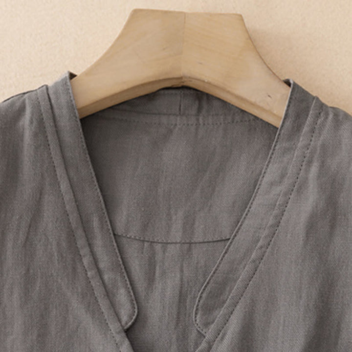 Buddha Stones Débardeur uni à col en V, style minimaliste et décontracté, pour femme. Chemise sans manches. - image 12