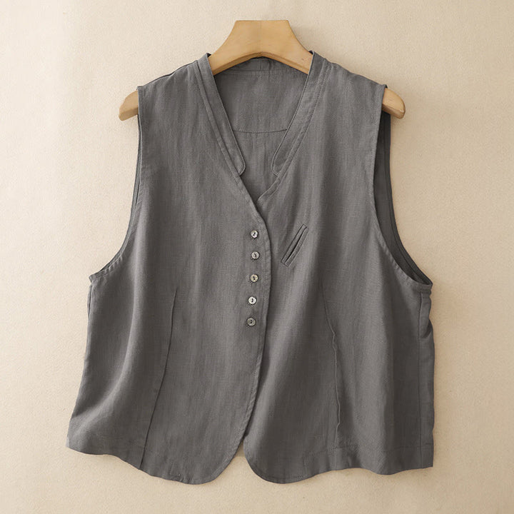 Buddha Stones Débardeur uni à col en V, style minimaliste et décontracté, pour femme. Chemise sans manches. - Gris sombre - US12, UK/AU16, EU44 (2XL) - image 11