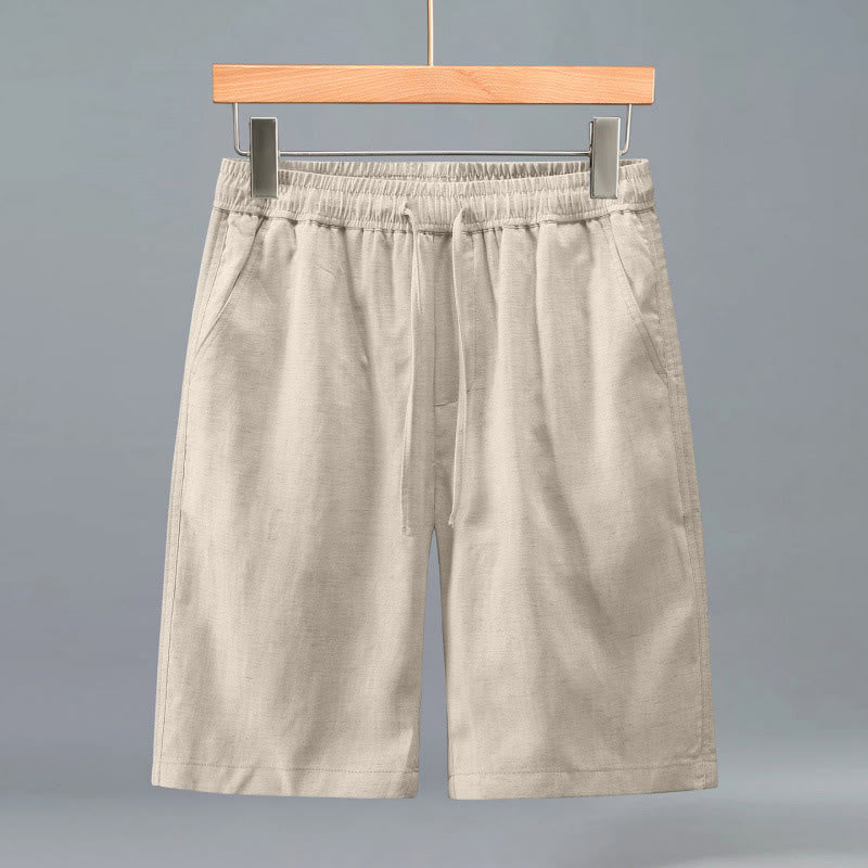 Buddha Stones Short d'été minimaliste décontracté pour homme, à cordon de serrage, uni, avec poche - Lin - US/UK/AU42，EU52 (3XL) - image 0