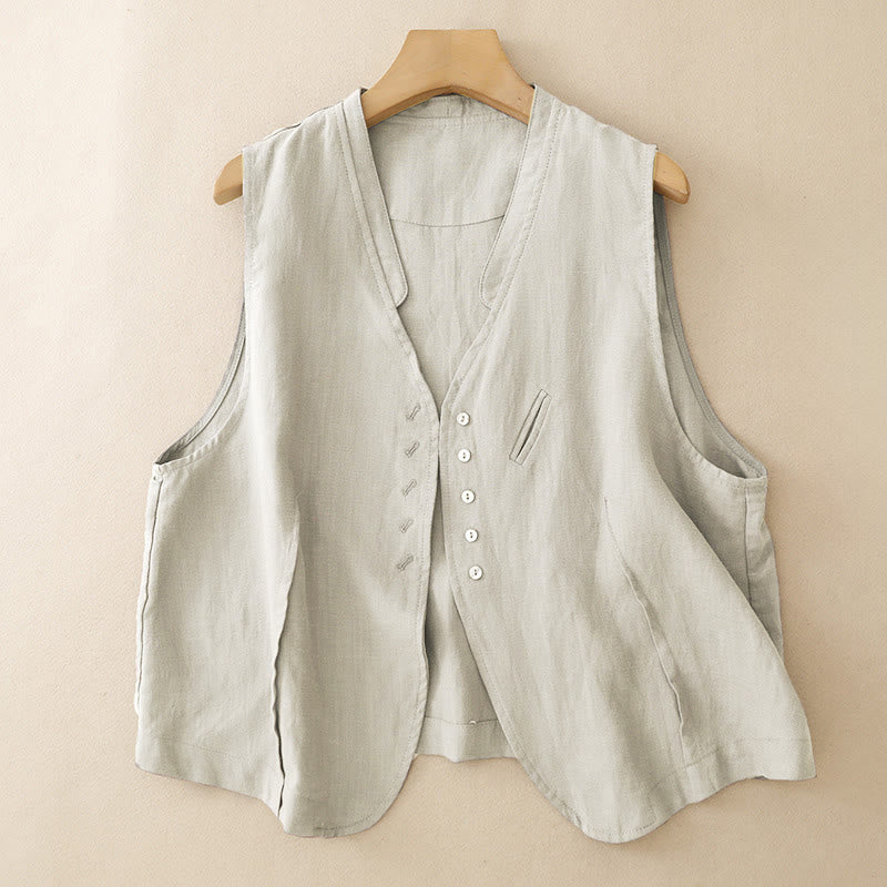 Buddha Stones Débardeur uni à col en V, style minimaliste et décontracté, pour femme. Chemise sans manches. - image 1