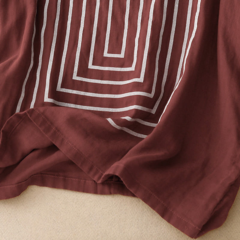 T-shirt décontracté à manches courtes en coton et lin pour femme, motif imprimé Buddha Stones - image 9