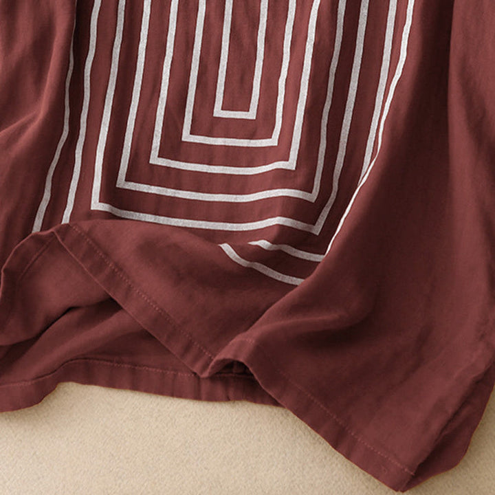 T-shirt décontracté à manches courtes en coton et lin pour femme, motif imprimé Buddha Stones - image 9