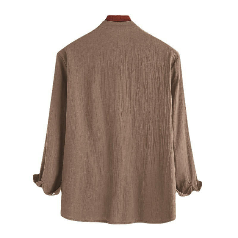 Chemises pour hommes en coton à manches longues, demi-boutons, couleur unie, motif Buddha Stones - image 7