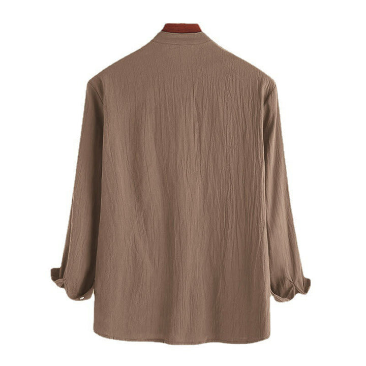 Chemises pour hommes en coton à manches longues, demi-boutons, couleur unie, motif Buddha Stones - image 7