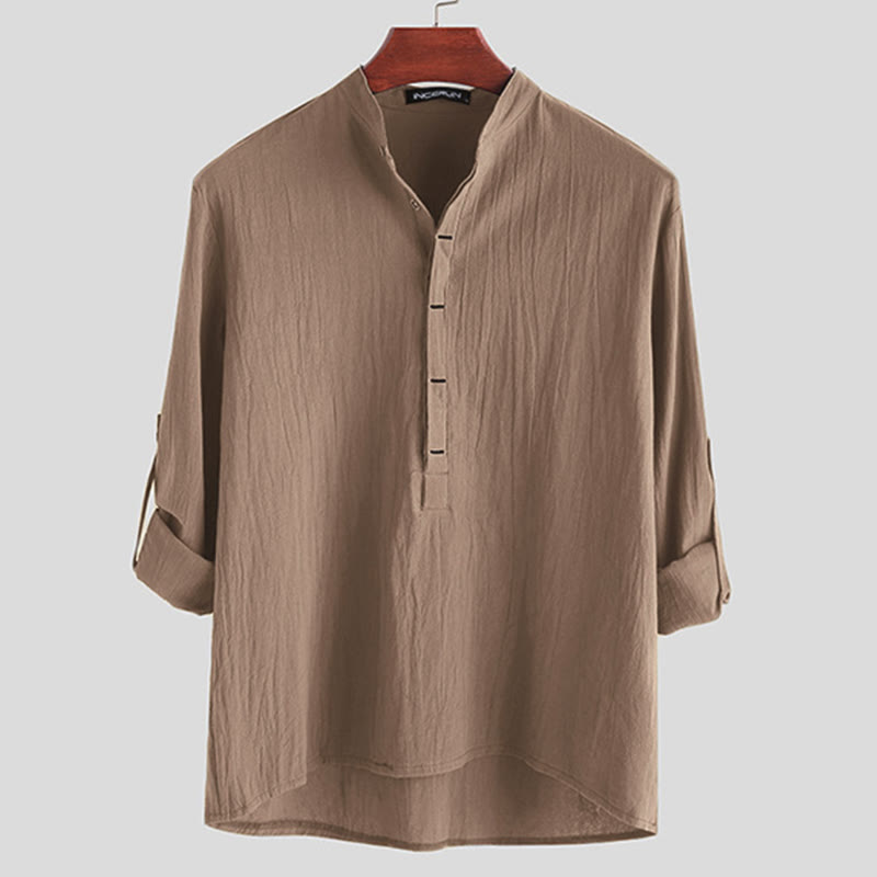 Chemises pour hommes en coton à manches longues, demi-boutons, couleur unie, motif Buddha Stones - Tanné - US/UK/AU42，EU52 (3XL) - image 6