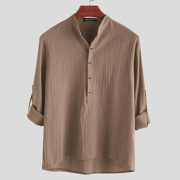 Chemises pour hommes en coton à manches longues, demi-boutons, couleur unie, motif Buddha Stones - Tanné - US/UK/AU42，EU52 (3XL) - image 6