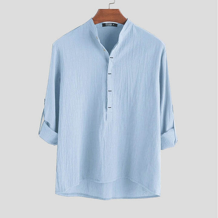 Chemises pour hommes en coton à manches longues, demi-boutons, couleur unie, motif Buddha Stones - Bleu ciel clair - US/UK/AU42，EU52 (3XL) - image 3