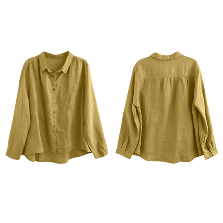 Chemise femme à manches longues, broderie de printemps, motif Buddha Stones, étiquette bouton colorée - image 4