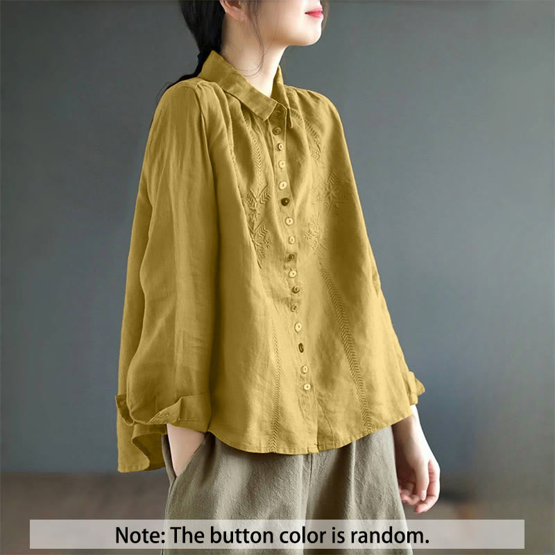 Chemise femme à manches longues, broderie de printemps, motif Buddha Stones, étiquette bouton colorée - image 1