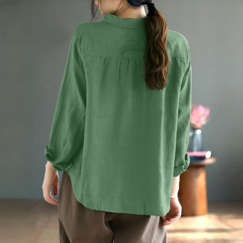 Chemise femme à manches longues, broderie de printemps, motif Buddha Stones, étiquette bouton colorée - image 10