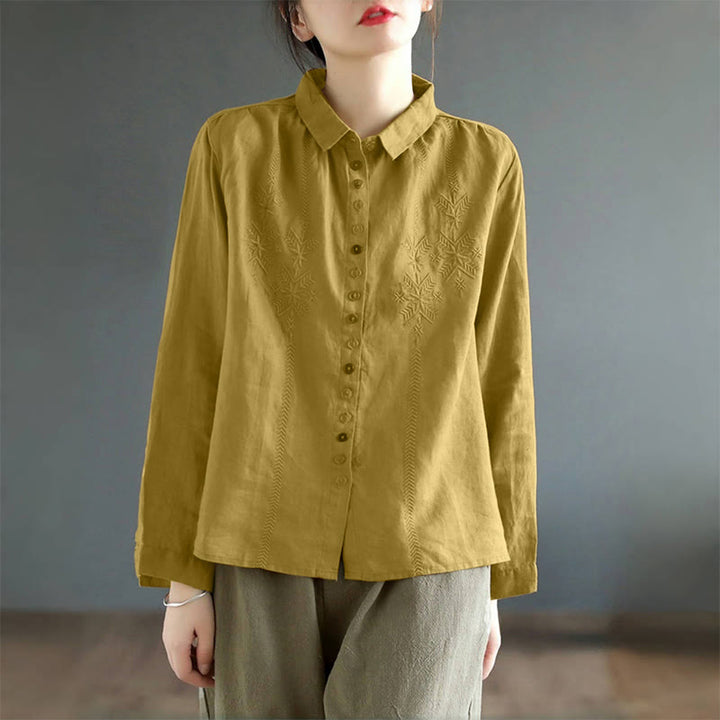 Chemise femme à manches longues, broderie de printemps, motif Buddha Stones, étiquette bouton colorée - image 2