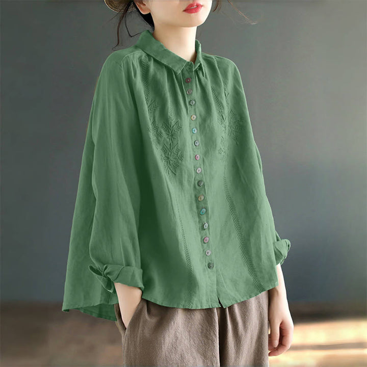 Chemise femme à manches longues, broderie de printemps, motif Buddha Stones, étiquette bouton colorée - image 11
