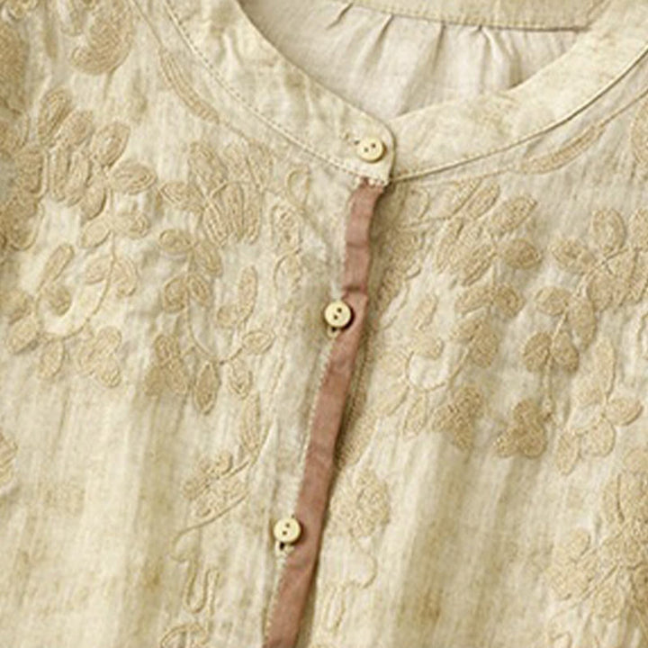 Robe midi d'été décontractée à manches trois-quarts, ornée de broderies et de Buddha Stones, col montant. - image 10