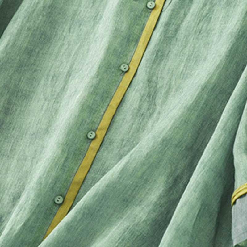 Robe midi d'été décontractée à manches trois-quarts, ornée de broderies et de Buddha Stones, col montant. - image 2