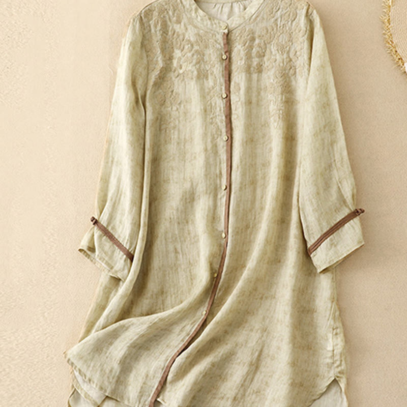 Robe midi d'été décontractée à manches trois-quarts, ornée de broderies et de Buddha Stones, col montant. - image 13