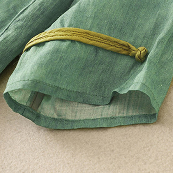 Robe midi d'été décontractée à manches trois-quarts, ornée de broderies et de Buddha Stones, col montant. - image 4